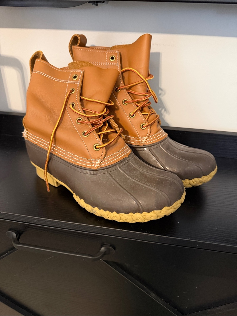 L.L. Bean Two-Tone Duck Boots in Tan and Brown - worn once